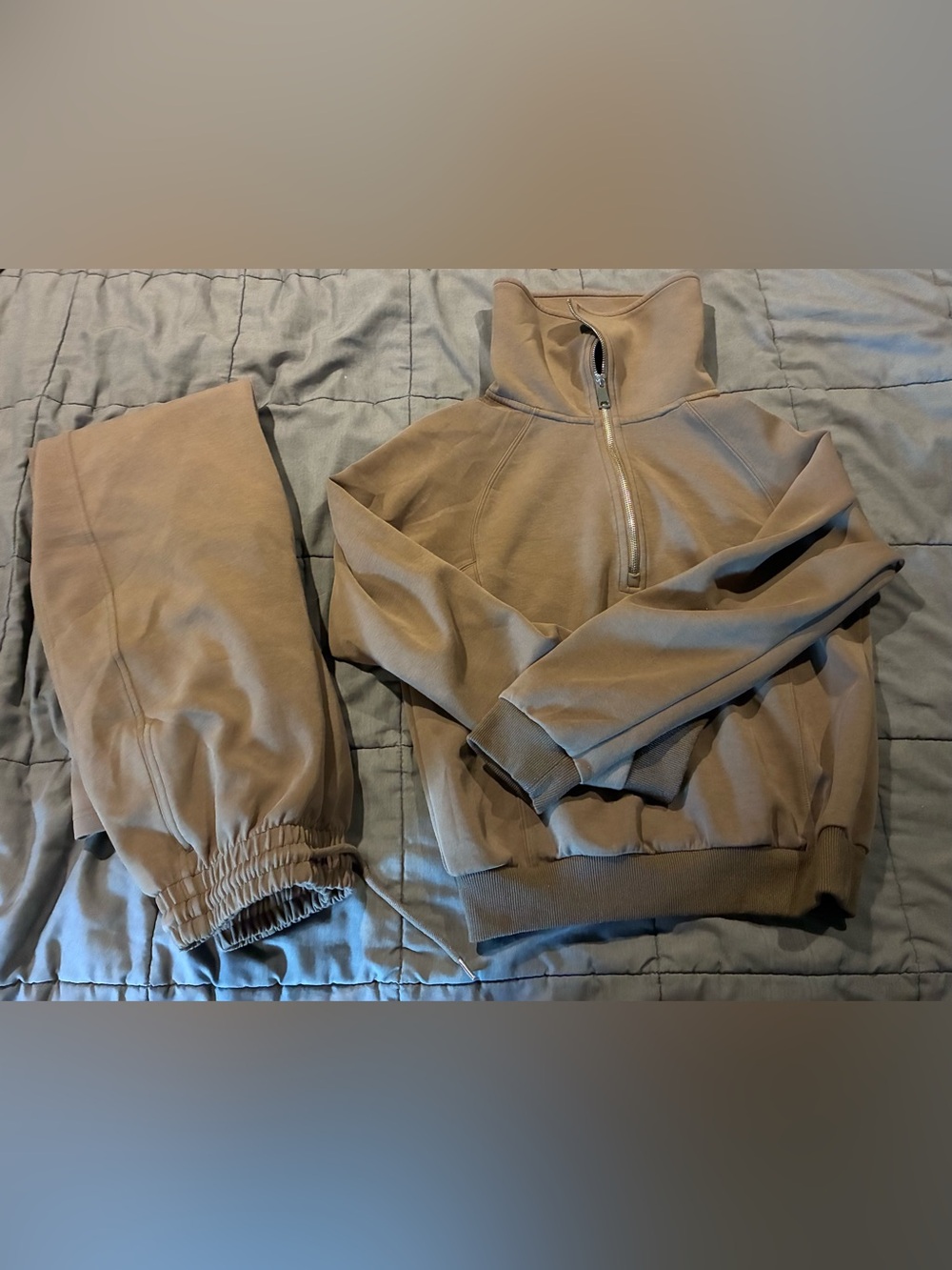 Half-Zip Track Joggers Set in Taupe